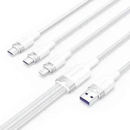 Cable USB 2.0 Lightning Vention CTPWG/ USB Macho/ USB Tipo-C Macho - MicroUSB Macho - Lightning Macho/ Hasta 60W/ 480Mbps/ 1.5m/ Blanco - PixelPlaza
