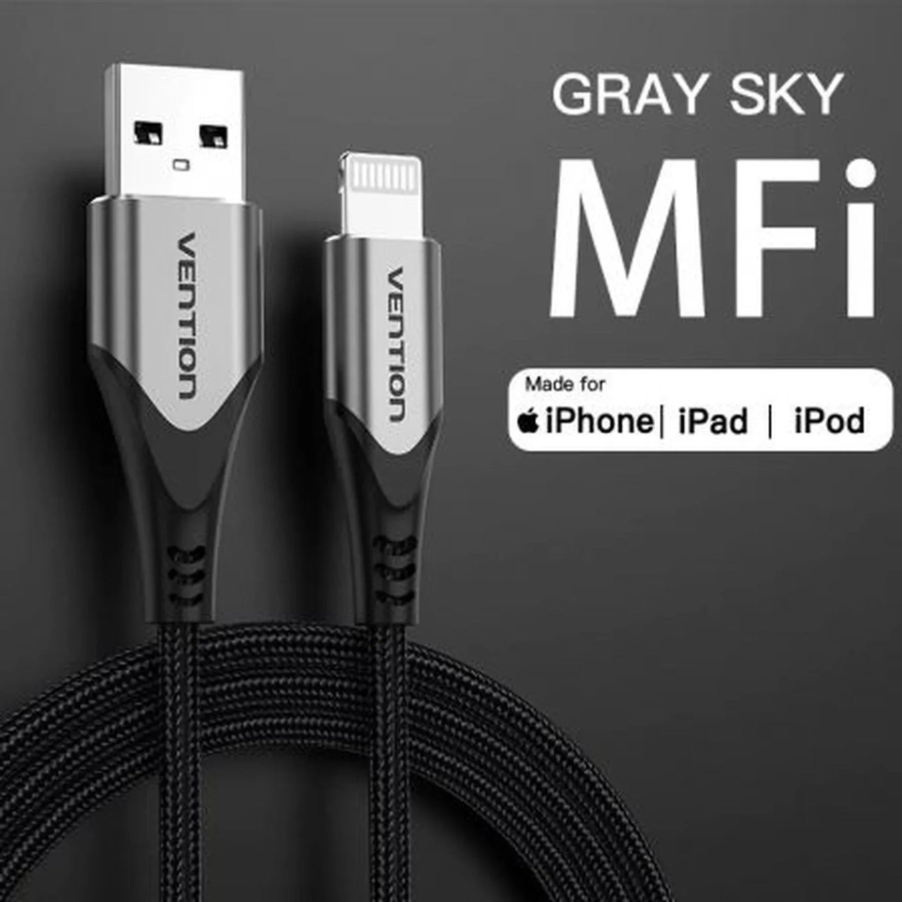 Cable USB 2.0 Lightning Vention LABHG/ USB Macho - Lightning Macho/ 1.5m/ Gris - PixelPlaza
