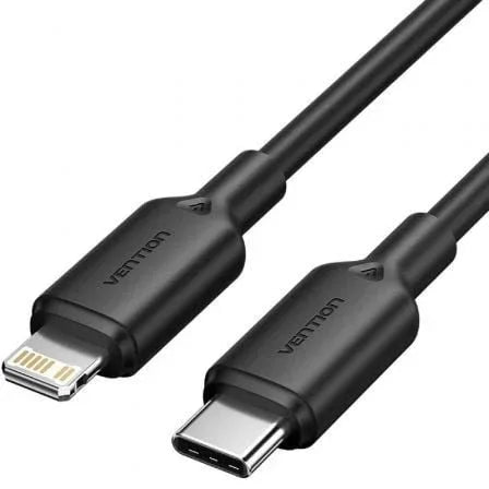 Cable USB 2.0 Tipo-C Lightning Vention LAKBF/ USB Tipo-C Macho - Lightning Macho/ Hasta 27W/ 480Mbps/ 1m/ Negro - PixelPlaza