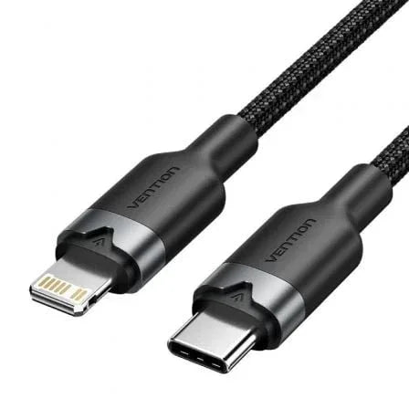 Cable USB Tipo-C Lightning Vention LALBF/ USB Tipo-C Macho - Lightning Macho/ 27W/ 480Mbps/ 1m/ Negro - PixelPlaza