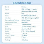Cable USB Tipo-C Lightning Vention LALSH/ USB Tipo-C Macho - Lightning Macho/ 27W/ 480Mbps/ 2m/ Azul - PixelPlaza