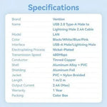 Cable USB 2.0 Lightning Vention LANSF/ USB Macho - Lightning Macho/ 480Mbps/ 1m/ Azul - PixelPlaza
