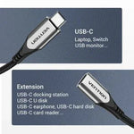 Cable Alargador USB 3.1 Tipo-C Vention TABHF/ USB Tipo-C Macho - USB Tipo-C Hembra/ Hasta 60W/ 5Gbps/ 1m/ Gris - PixelPlaza
