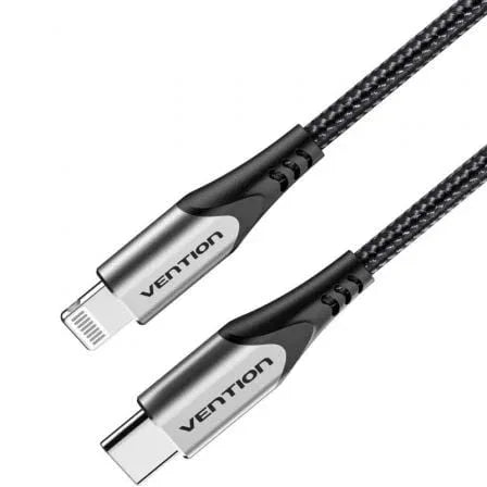Cable USB 2.0 Tipo-C Lightning Vention TACHH/ USB Tipo-C Macho - Lightning Macho/ 480Mbps/ 2m/ Gris y Negro - PixelPlaza