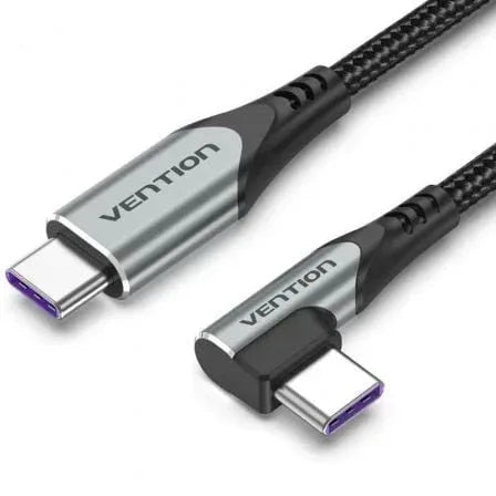Cable USB 2.0 Tipo-C 90º Vention TAKHF/ USB Tipo-C Macho - USB Tipo-C Macho/ Hasta 100W/ 480Mbps/ 1m/ Gris - PixelPlaza