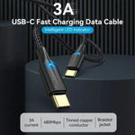 Cable USB 2.0 Tipo-C 3A Vention TAUBF/ USB Tipo-C Macho - USB Tipo-C Macho/ Hasta 60W/ 480Mbps/ 1m/ Negro - PixelPlaza