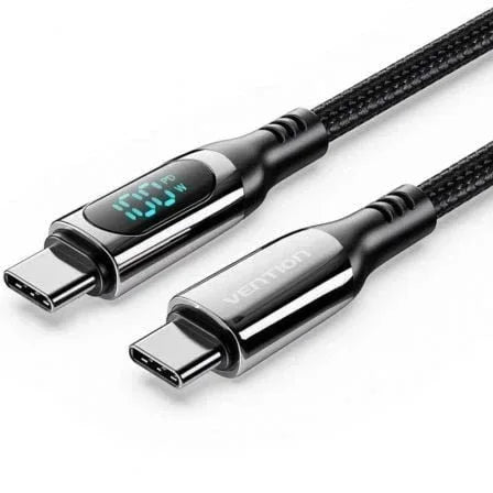 Cable USB 2.0 Tipo-C 5A 100W Vention TAYBAV/ USB Tipo-C Macho - USB Tipo-C Macho/ Hasta 100W/ 480Mbps/ 1.2m/ con Pantalla LED/ Negro - PixelPlaza