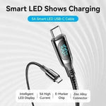 Cable USB 2.0 Tipo-C 5A 100W Vention TAYBAV/ USB Tipo-C Macho - USB Tipo-C Macho/ Hasta 100W/ 480Mbps/ 1.2m/ con Pantalla LED/ Negro - PixelPlaza