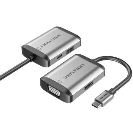 Conversor Vention TFAHB/ 1xUSB/ 1xHDMI/ 1xVGA/ 1xUSB Tipo-C PD/ 15cm/ Gris - PixelPlaza