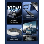Cable USB 3.2 Tipo-C 5A Vention TRGBH/ USB Tipo-C Macho - USB Tipo-C Macho/ Hasta 100W/ 10Gbps/ 2m/ Negro - PixelPlaza