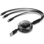 Cable USB Retráctil Vention TRJBBE/ USB Macho - Lightning/ 2xUSB Tipo-C/ Hasta 17.5W/ 10Gbps/ 1.1m/ Negro - PixelPlaza