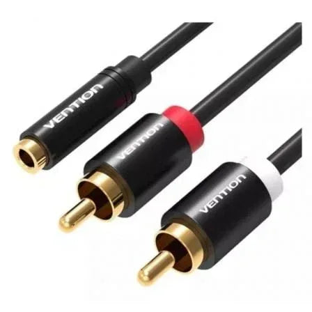 Cable Estéreo Vention VAB-R01-B100/ Jack 3.5 Hembra - 2x RCA Macho/ 1m/ Negro - PixelPlaza