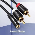 Cable Estéreo Vention VAB-R01-B200/ Jack 3.5 Hembra - 2x RCA Macho/ 2m/ Negro - PixelPlaza