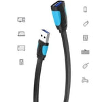 Cable Alargador USB 3.0 Vention VAS-A13-B200/ USB Macho - USB Hembra/ 5Gbps/ 2m/ Negro y Azul - PixelPlaza