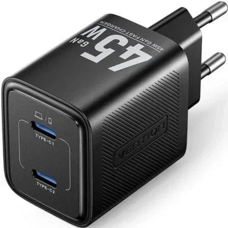 Cargador de Pared GaN Vention FEFB0-EU/ 2xUSB Tipo-C/ 45W - PixelPlaza