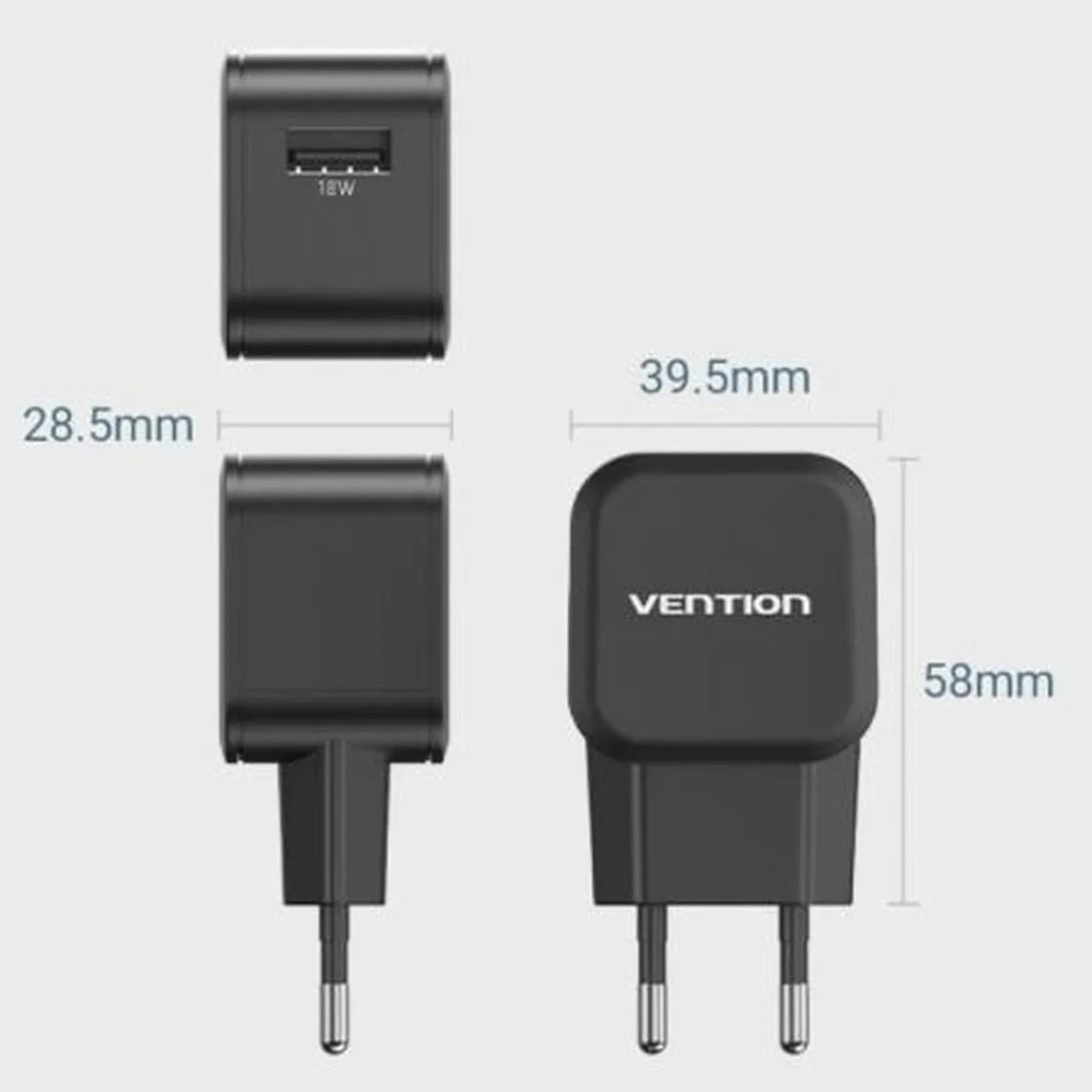 Cargador de Pared GaN Vention FEKB0-EU/ 1xUSB/ 18W - PixelPlaza