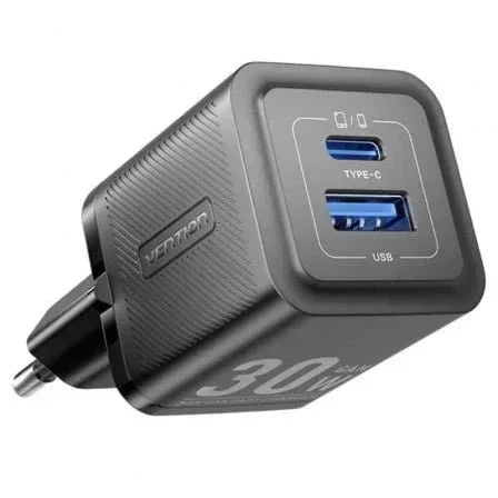 Cargador de Pared GaN Vention FEQB0-EU/ 1xUSB Tipo-C/ 1xUSB/ 30W - PixelPlaza