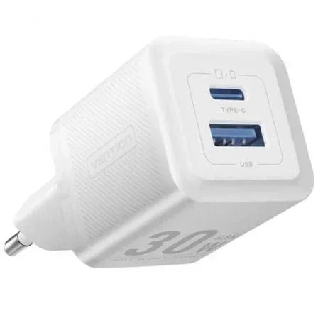 Cargador de Pared GaN Vention FEQW0-EU/ 1xUSB Tipo-C/ 1xUSB/ 30W - PixelPlaza
