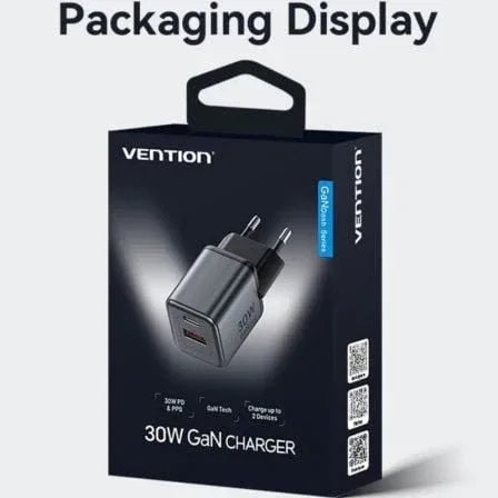 Cargador de Pared GaN Vention FEWH0-EU/ 1xUSB Tipo-C/ 1xUSB/ 30W - PixelPlaza