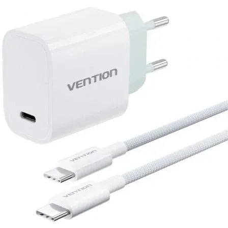 Cargador de Pared GaN Vention G13W0-EU/ 1xUSB Tipo-C + Cable USB Tipo-C/ 1xUSB/ 30W - PixelPlaza