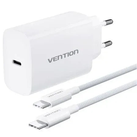 Cargador de Pared GaN Vention G14W0-EU/ 1xUSB Tipo-C + Cable USB Tipo-C/ 1xUSB/ 65W - PixelPlaza