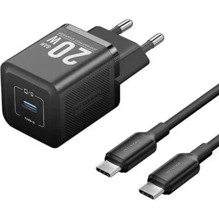 Cargador de Pared GaN Vention TZ-FEPB0-EU-01/ 1xUSB Tipo-C + Cable USB Tipo-C/ 20W - PixelPlaza