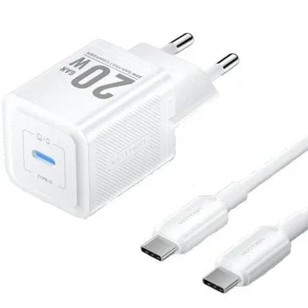 Cargador de Pared GaN Vention TZ-FEPW0-EU-01/ 1xUSB Tipo-C + Cable USB Tipo-C/ 20W - PixelPlaza