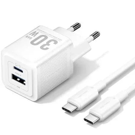 Cargador de Pared GaN Vention TZ-FEQW0-EU-01/ 1xUSB Tipo-C/ 1xUSB + Cable USB Tipo-C/ 30W - PixelPlaza