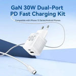 Cargador de Pared GaN Vention TZ-FEQW0-EU-01/ 1xUSB Tipo-C/ 1xUSB + Cable USB Tipo-C/ 30W - PixelPlaza