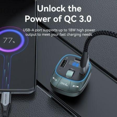 Transmisor FM/ MP3/ Bluetooth Vention FFLB0/ 1xUSB-Tipo C/ 2xUSB/ 30W - PixelPlaza