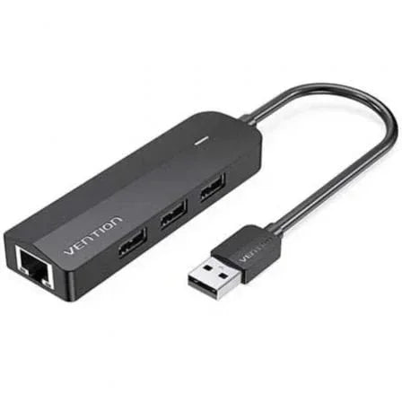 Hub USB 2.0 Vention CHPBB/ 3xUSB/ 1xMicro USB PD/ 1xRJ45/ Negro - PixelPlaza