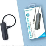 Hub USB 2.0 Vention CHPBB/ 3xUSB/ 1xMicro USB PD/ 1xRJ45/ Negro - PixelPlaza