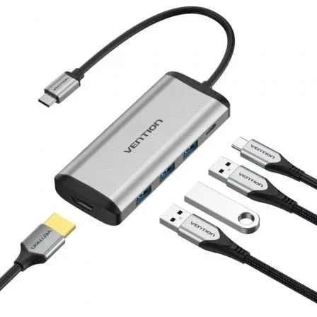 Docking USB Tipo-C Vention CNBHB/ 1xHDMI 4K/ 3xUSB/ 1xUSB Tipo-C PD/ Gris - PixelPlaza