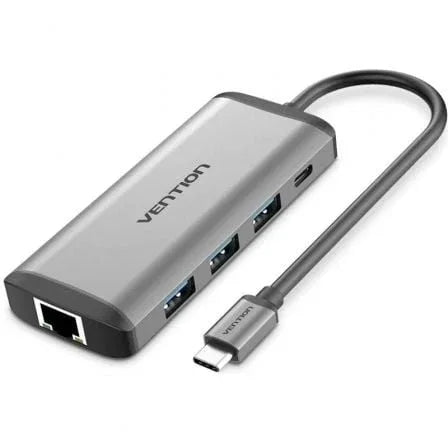Docking USB Tipo-C Vention CNDHB/ 1xHDMI 4K/ 3xUSB/ 1xUSB Tipo-C PD/ 1xRJ45/ 1xLector tarjetas/ Gris - PixelPlaza