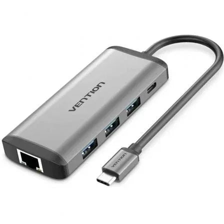 Docking USB Tipo-C Vention CNDHB/ 1xHDMI 4K/ 3xUSB/ 1xUSB Tipo-C PD/ 1xRJ45/ 1xLector tarjetas/ Gris - PixelPlaza
