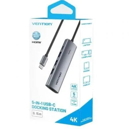 Docking USB Tipo-C Vention TGGHB/ 3xUSB/ 1xHDMI 4K/ 1xUSB Tipo-C PD - PixelPlaza