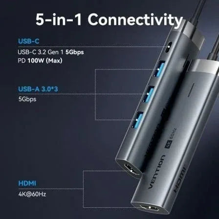 Docking USB Tipo-C Vention TGMHB/ 3xUSB/ 1xHDMI 4K/ 1xUSB Tipo-C PD - PixelPlaza
