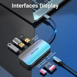 Docking USB Tipo-C Vention TNHHB/ 3xUSB/ 1xUSB Tipo-C PD/ 1xLector Tarjetas SD y MicroSD/ Gris - PixelPlaza