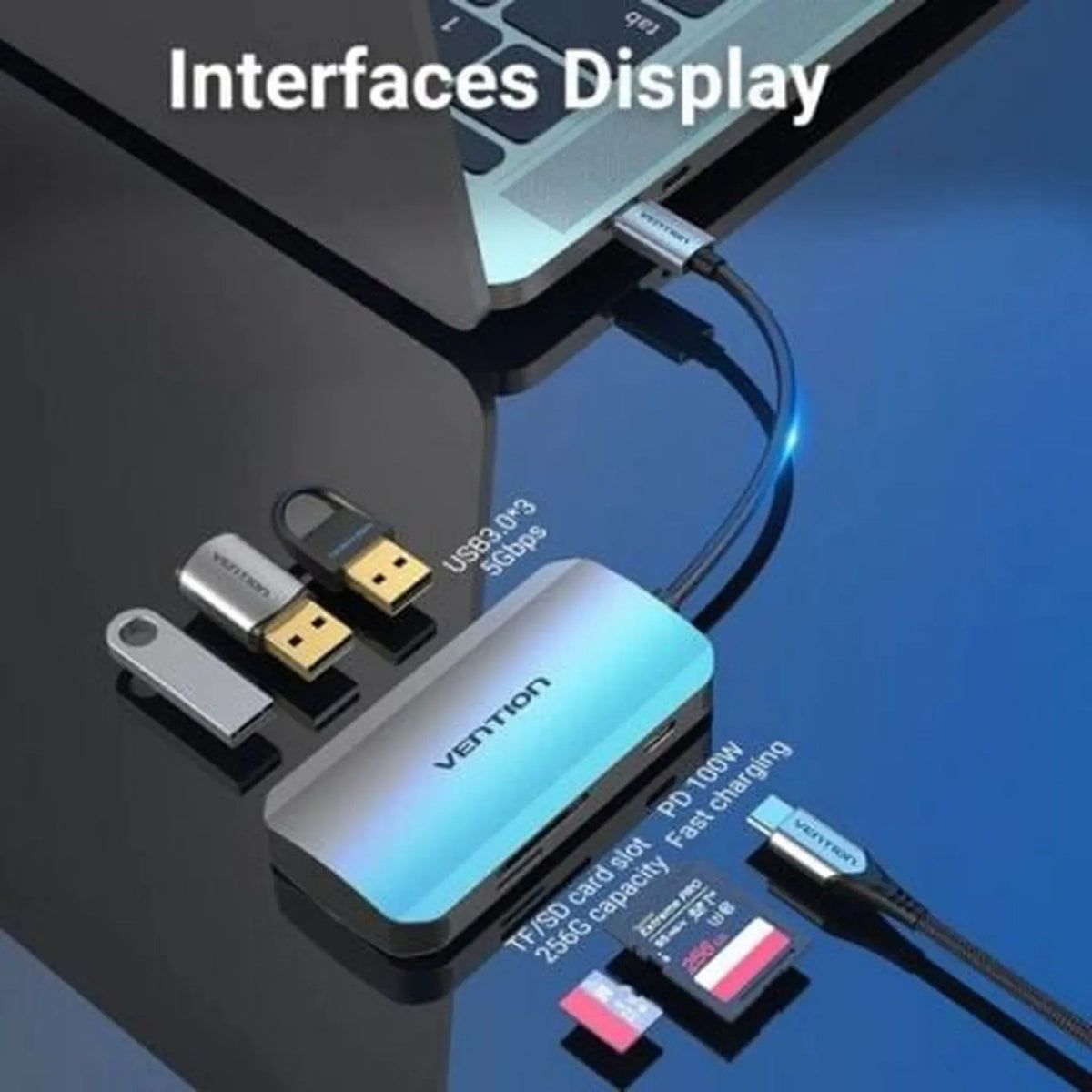 Docking USB Tipo-C Vention TNHHB/ 3xUSB/ 1xUSB Tipo-C PD/ 1xLector Tarjetas SD y MicroSD/ Gris - PixelPlaza