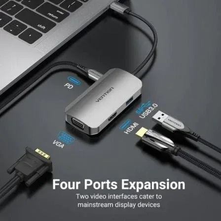 Docking USB Tipo-C Vention TOAHB/ 1xHDMI 4K/ 1xVGA/ 1xUSB/ 1xUSB Tipo-C PD/ Gris - PixelPlaza