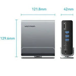 Docking USB Tipo-C Vention TPUH0/ 2xHDMI 4K/ 1xDisplayPort/ 3xUSB Tipo-C/ 5xUSB/ 1xRJ45/ 1xLector de Tarjetas/ 1xJack 3.5/ 1xUSB Tipo-C PD/ Gris - PixelPlaza