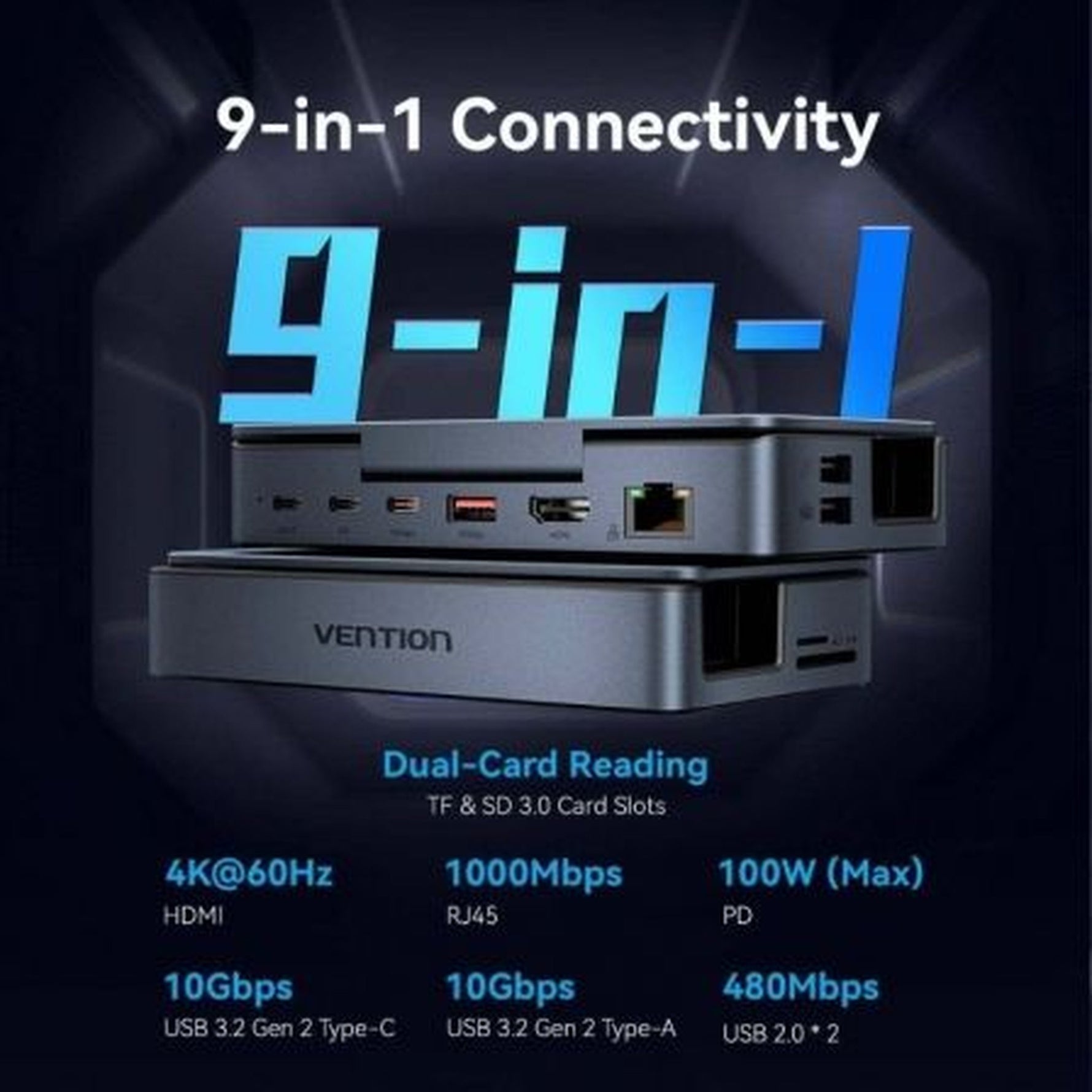 Docking USB Tipo-C para Steam Deck / Switch Vention TPZH0/ 2xHDMI 4K/ 3xUSB/ 1xUSB Tipo-C/ 1xUSB Tipo-C PD/ 1xRJ45/ 1xLector Tarjetas/ Gris