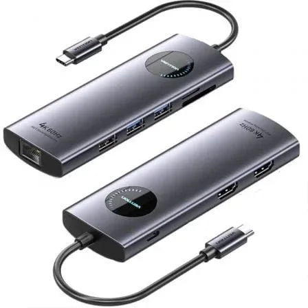 Docking USB Tipo-C Vention TQVHB/ 2xHDMI 4K/ 3xUSB/ 1xRJ45/ 1xLector de Tarjetas/ 1xUSB Tipo-C PD/ Gris - PixelPlaza