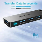 Hub USB 3.0 Vention CHLBB/ 4xUSB/ 1xMicroUSB PD - PixelPlaza