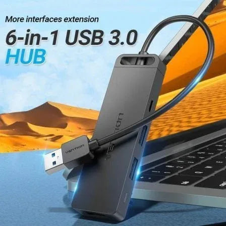 Hub USB 3.0 Vention CHVBB/ 3xUSB/ 1xMicroUSB PD/ 1xLector Tarjetas/ Negro - PixelPlaza