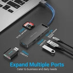 Hub USB 3.0 Vention CHVBB/ 3xUSB/ 1xMicroUSB PD/ 1xLector Tarjetas/ Negro - PixelPlaza