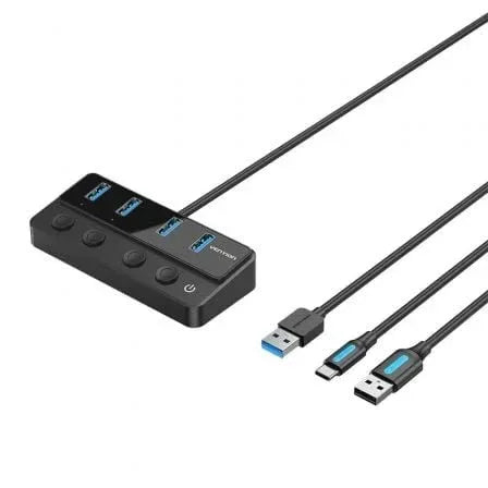 Hub USB 3.0 Vention CHWBF/ 4xUSB/ 1xUSB Tipo-C PD/ Incluye cable Carga USB Macho - USB Tipo-C Macho - PixelPlaza