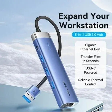 Hub USB 3.0 Vention TGFSB/ 3xUSB/ 1xRJ45/ 1xUSB Tipo-C PD - PixelPlaza