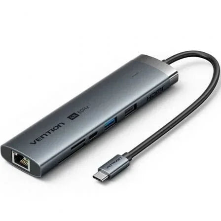 Docking USB Tipo-C Vention TGUHB/ RJ45/ 2xUSB/ 1xUSB Tipo-C/ 1xHDMI/ 1xUSB Tipo-C PD/ 1xLector de Tarjetas/ Gris - PixelPlaza