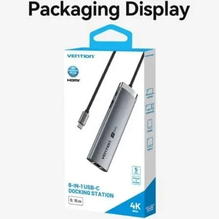 Docking USB Tipo-C Vention TGUHB/ RJ45/ 2xUSB/ 1xUSB Tipo-C/ 1xHDMI/ 1xUSB Tipo-C PD/ 1xLector de Tarjetas/ Gris - PixelPlaza